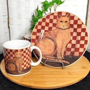 👉ONEIDA COUNTRY KITTIES COLLECTION MUG & PLATE SET ~PROUD ORANGE GINGER TABBY
